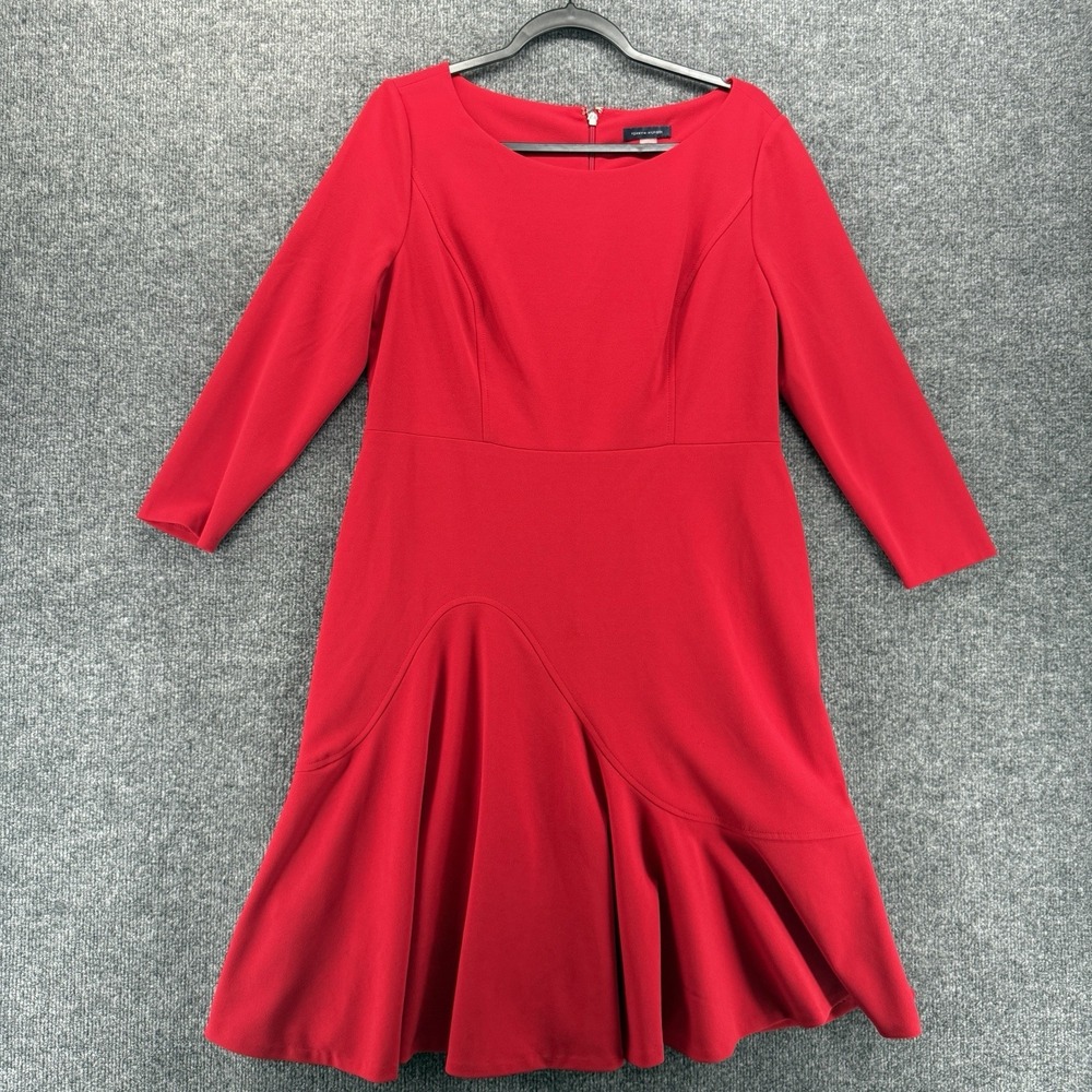 Tommy Hilfiger Dress Womens 14 Red Round Neck Sheath Ruffle Hem Cocktail Formal